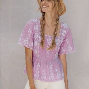 ANTHROPOLOGIE EMBROIDERED EYELET BLOUSE